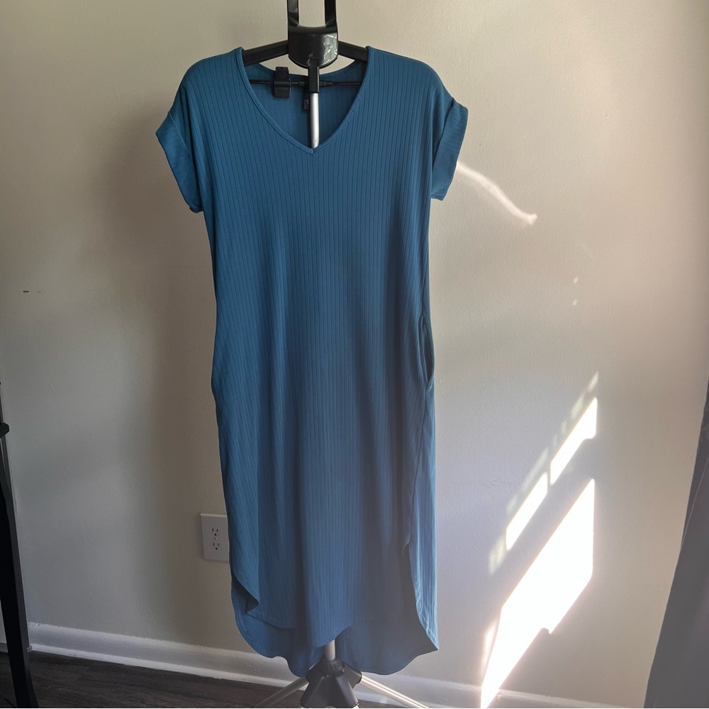 LILDY Solid Blue Maxi Dress With Pockets- COMFY!